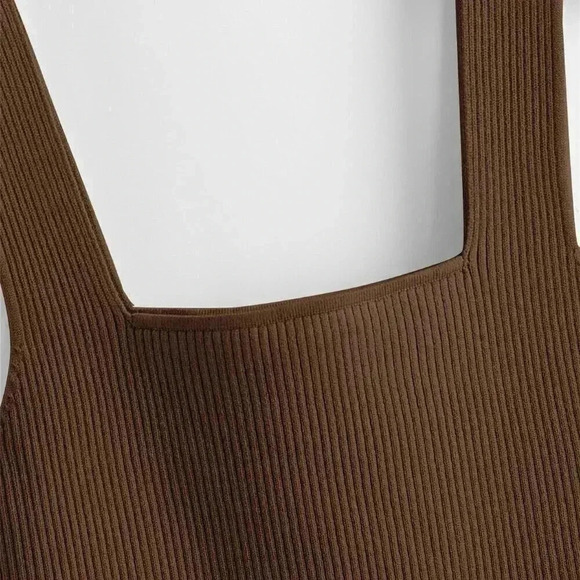 Coffee Brown Casual Women's Solid Ribbed Knit Top - Picture 4 of 4